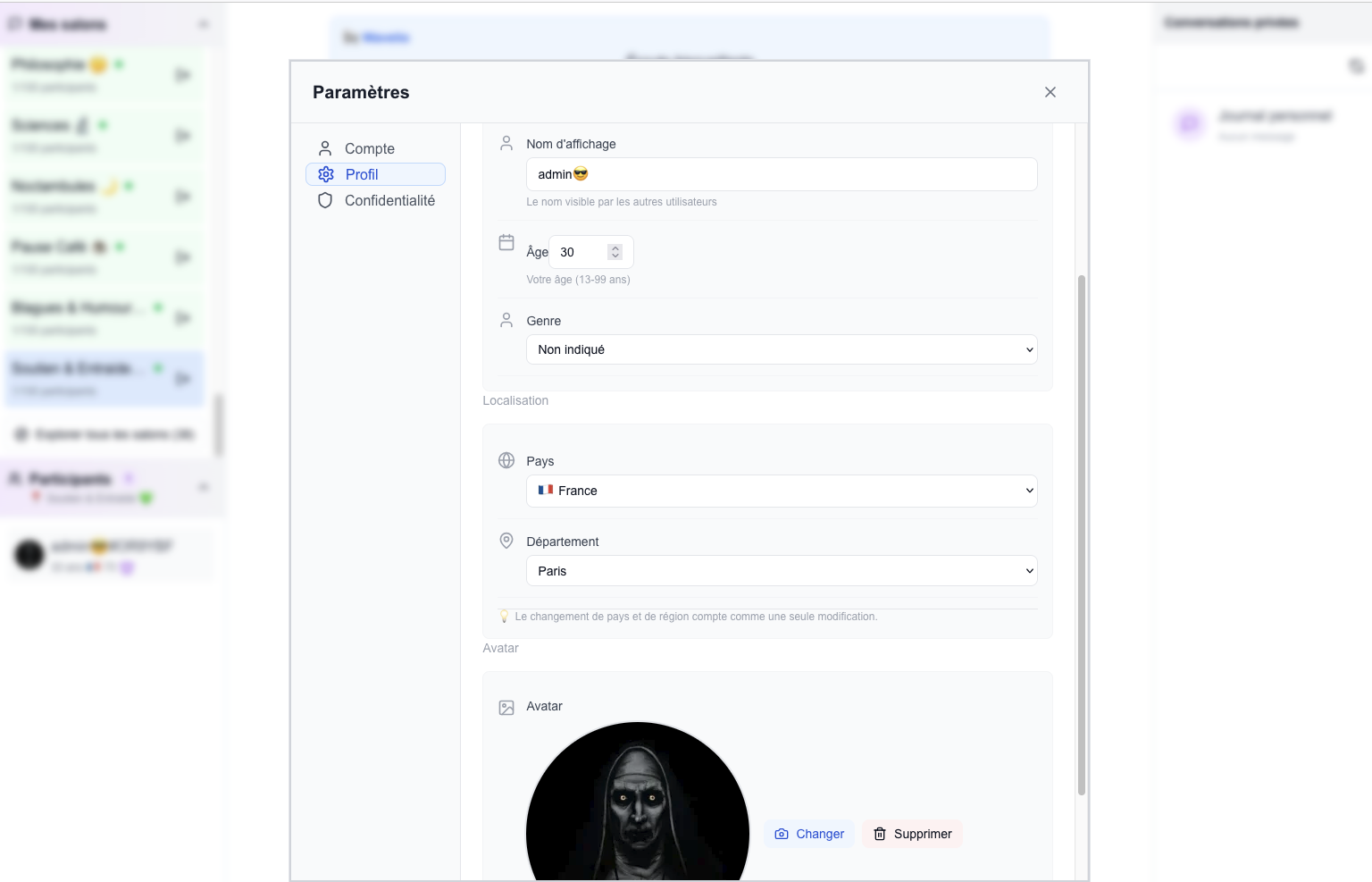 Début du développement des paramètres utiisateurs.